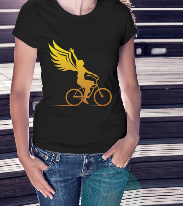Women Riding Bike With Angel Wings T-Shirt