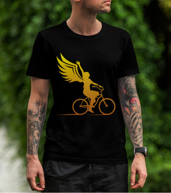 Women Riding Bike With Angel Wings T-Shirt