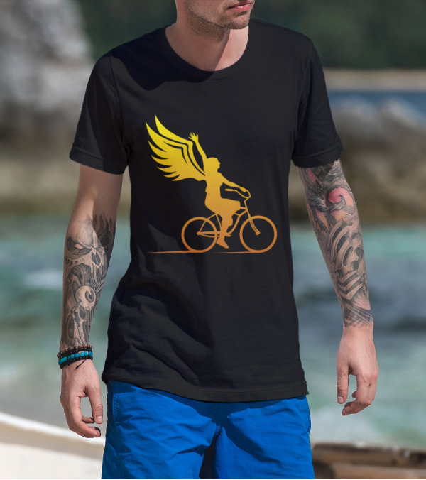 Women Riding Bike With Angel Wings T-Shirt