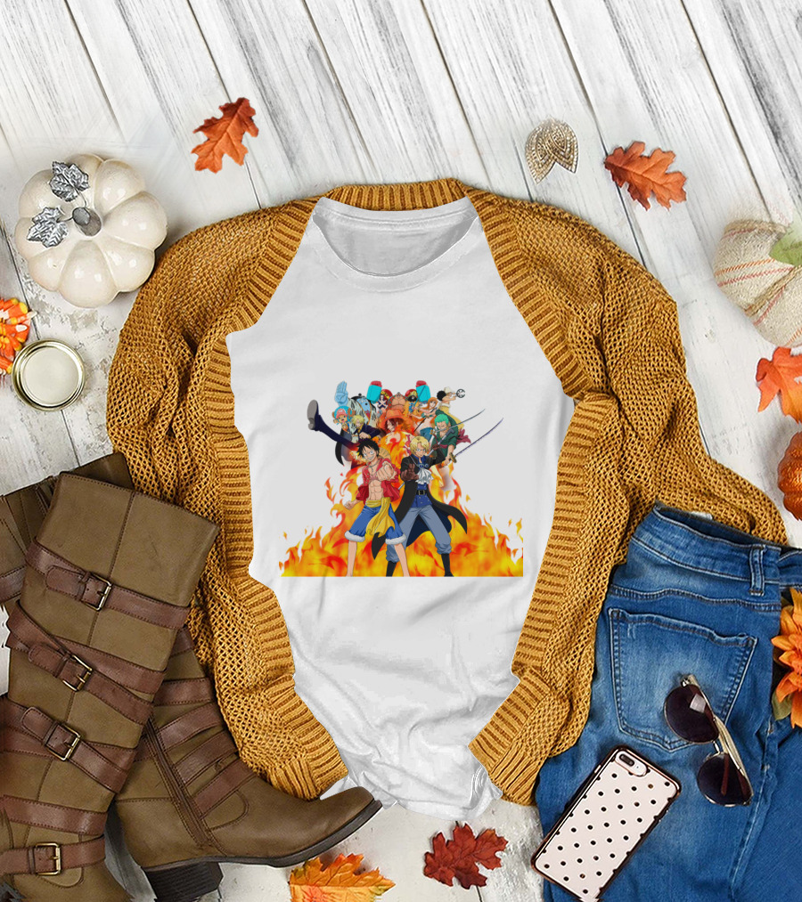 One Piece Pirate Crew in Flames T-Shirt