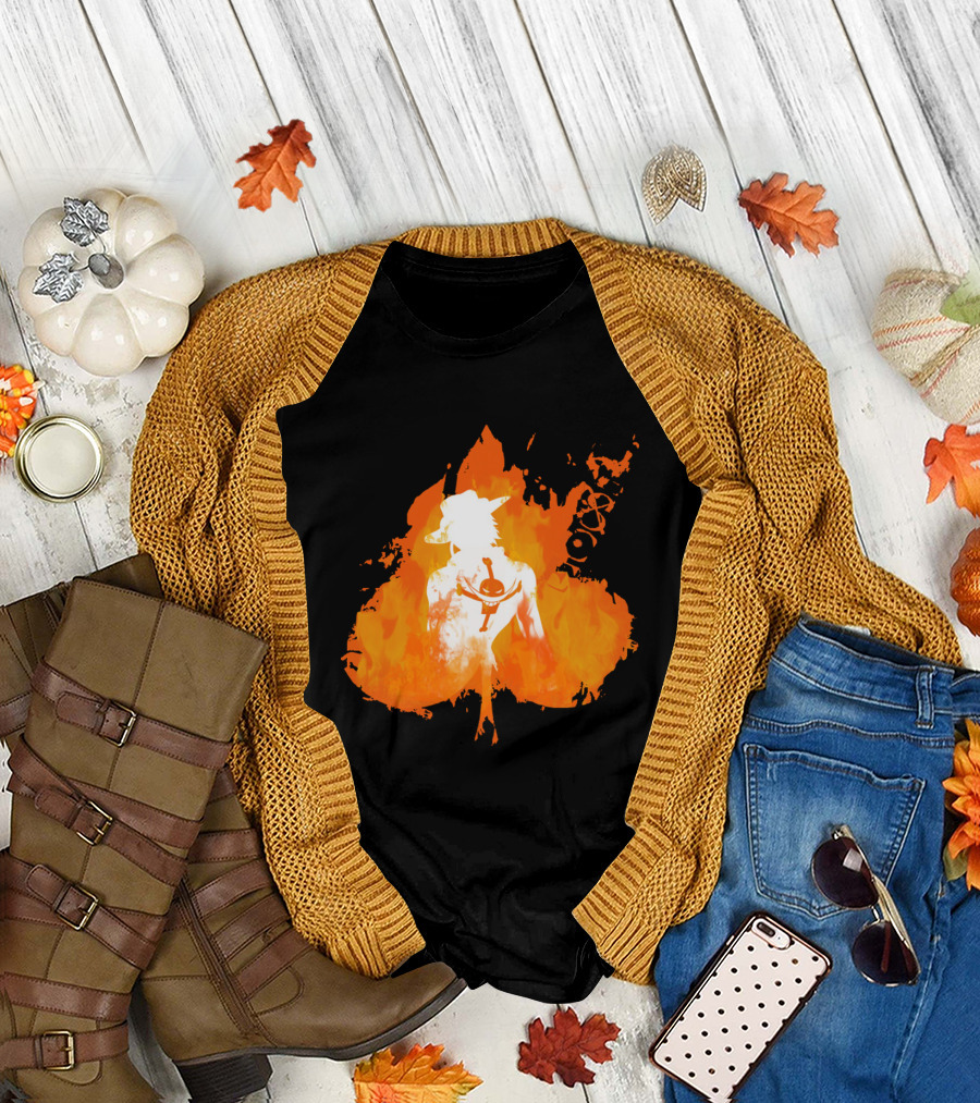 Ace One Piece Silhouette on Fire T-Shirt