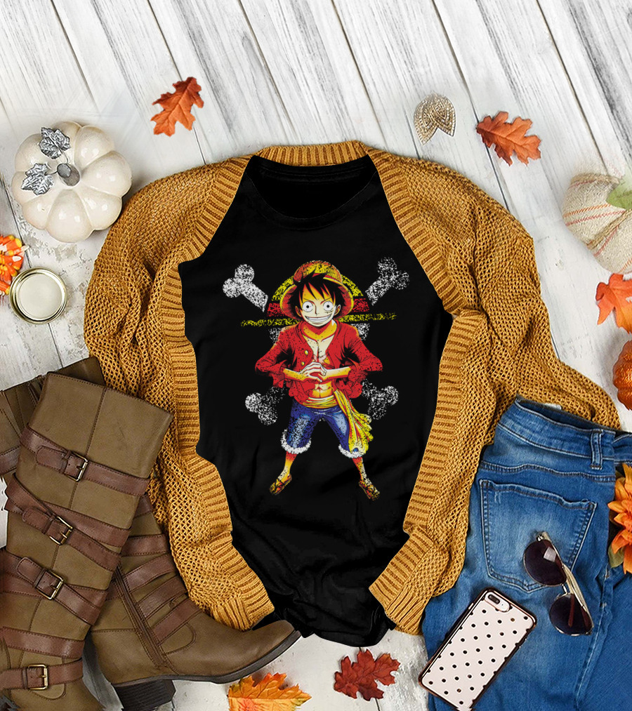 GRUNGE STRAW HAT PIRATE GRAPHIC ONE PIECE LUFFY SHONEN MANGA ANIME T-Shirt