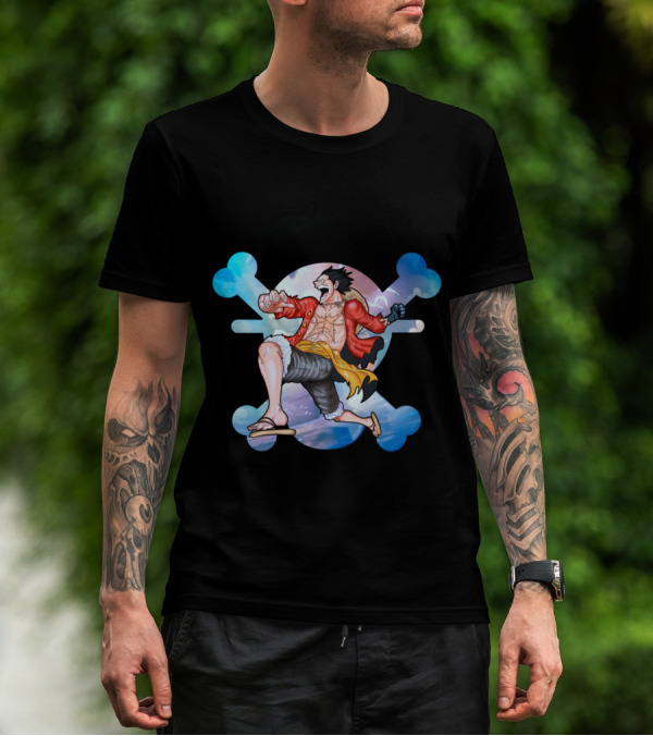 King Of The Sea Luffy One Piece Jolly Roger Sky Background T-Shirt