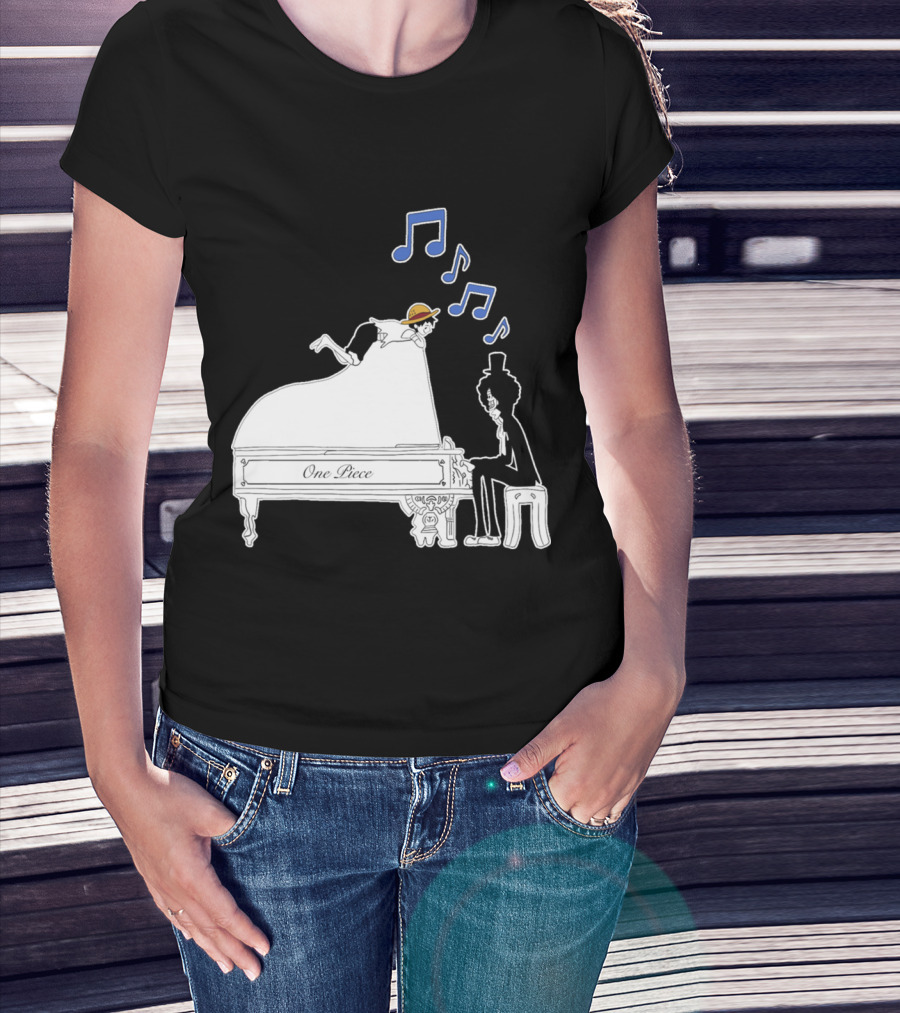 One Piece Luffy And Brook Piano Music Notes T-Shirt