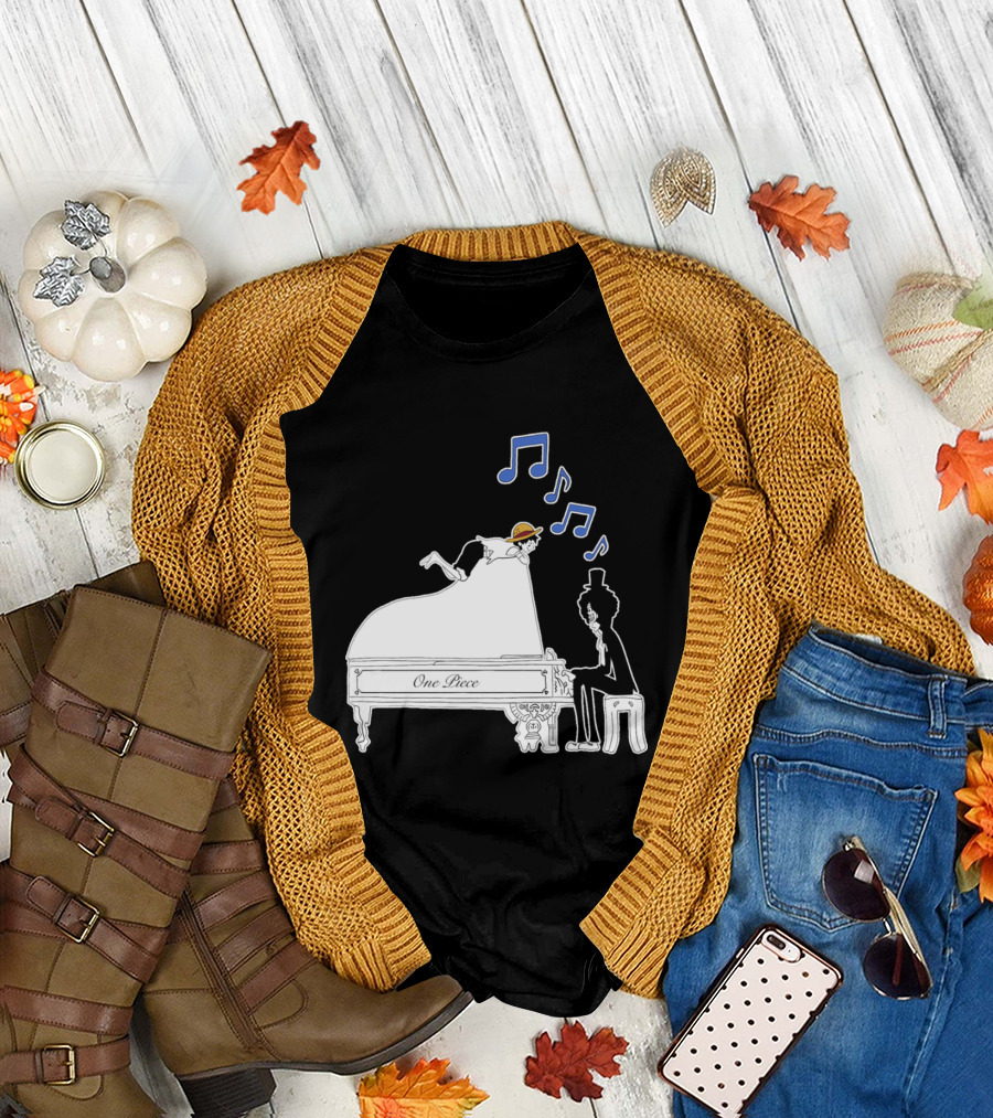 One Piece Luffy and Brook Piano Music Notes T-Shirt
