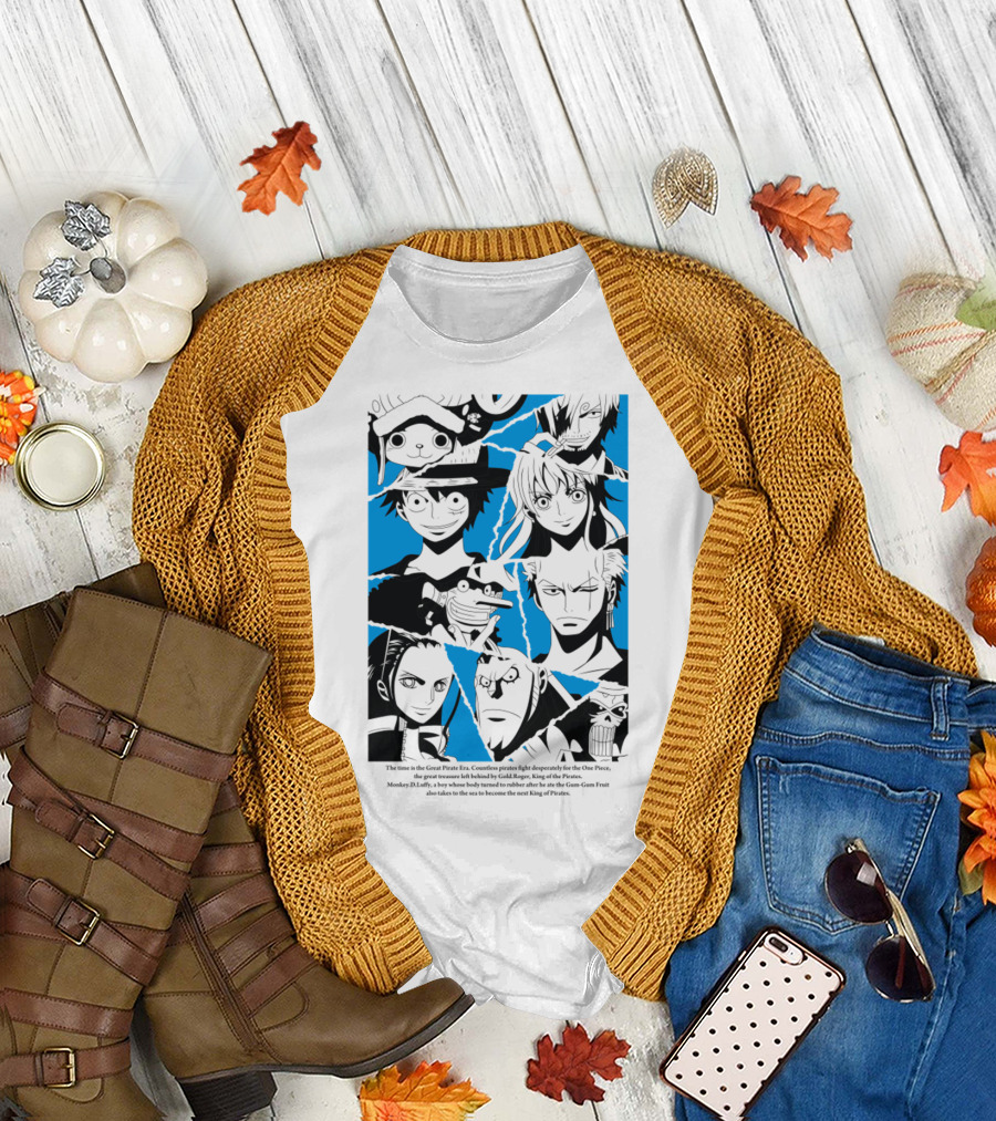 One Piece Straw Hat Pirates Blue Silhouette Montage T-Shirt