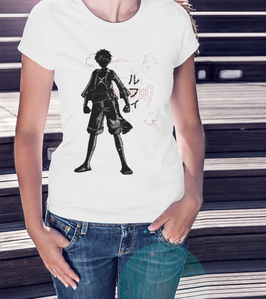 Crimson Luffy Anime Silhouette Kanji T-Shirt