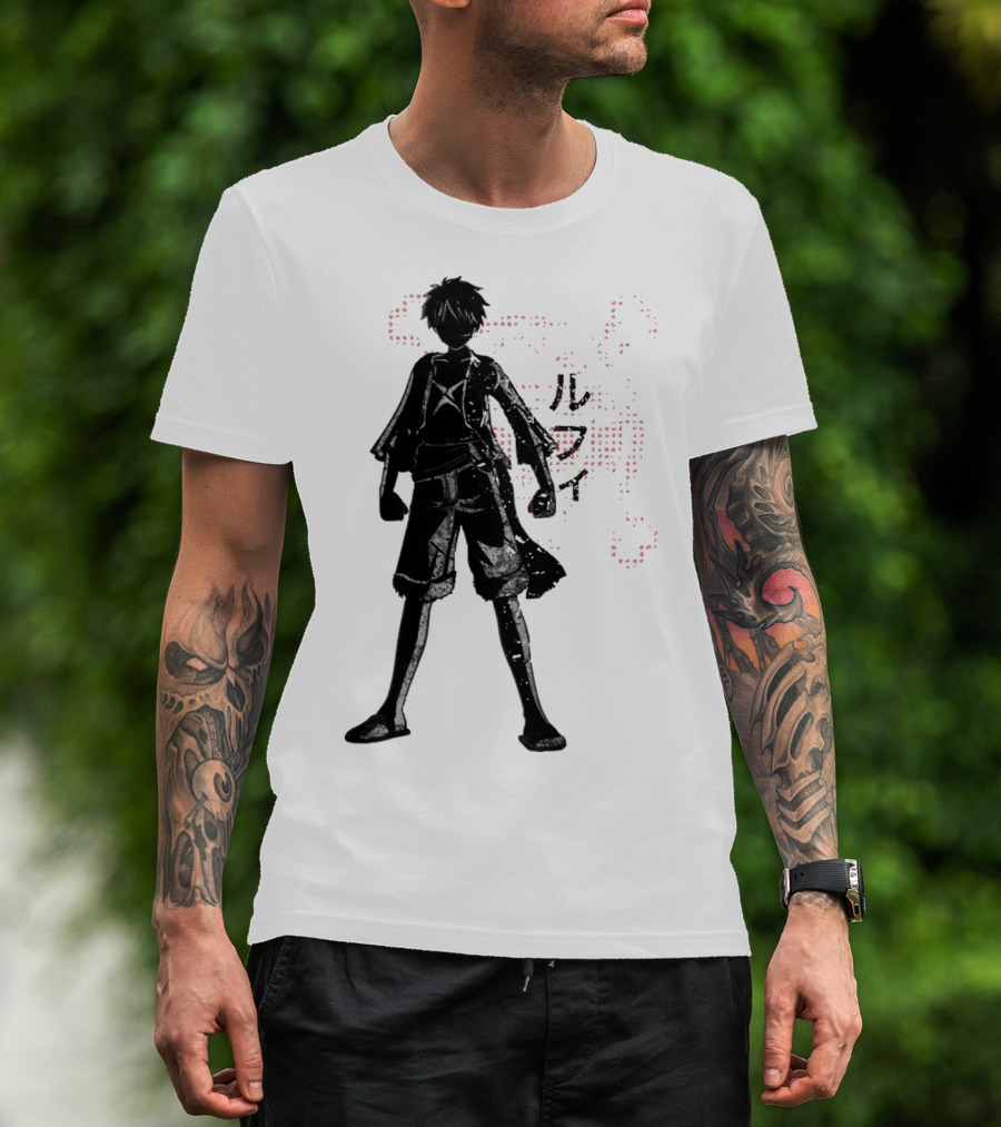 Crimson Luffy Anime Silhouette Kanji T-Shirt