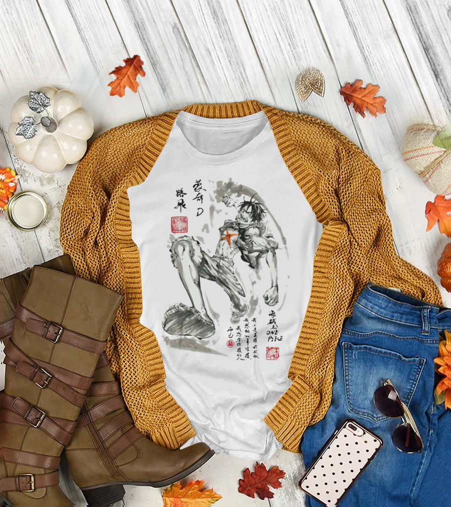 Monkey D. Luffy Watercolor Brushstroke One Piece Art Kanji T-Shirt