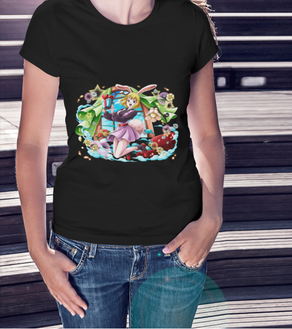 One Piece Girl Festive Bunny With Gift And Flowers T-Shirt