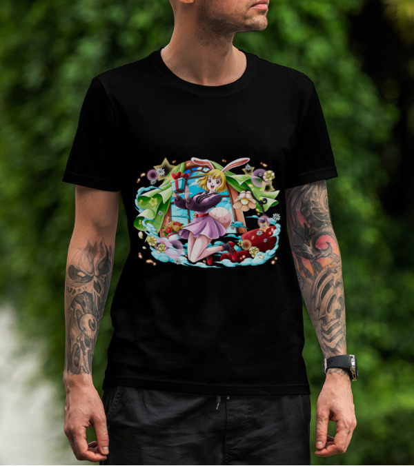 One Piece Girl Festive Bunny With Gift And Flowers T-Shirt