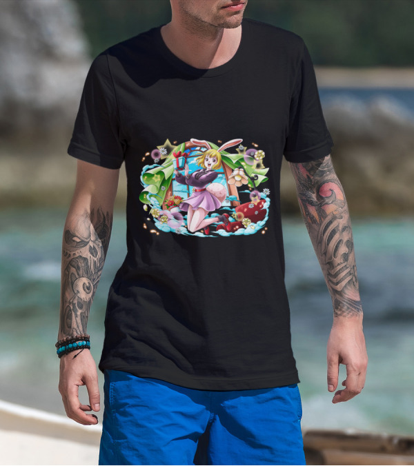 One Piece Girl Festive Bunny With Gift And Flowers T-Shirt