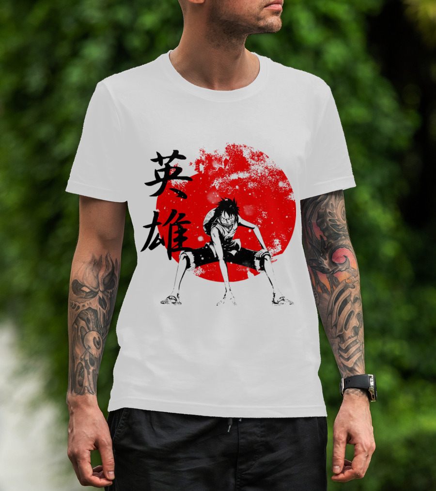 One Piece Hero Luffy Japanese Kanji Red Circle T-Shirt