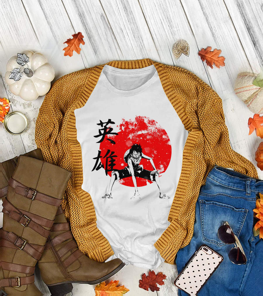 One Piece Hero Luffy Japanese Kanji Red Circle T-Shirt