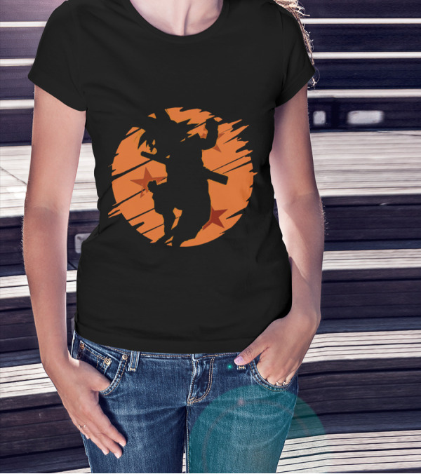 Angry Goku Silhouette Dragon Ball Orange Star Background T-Shirt