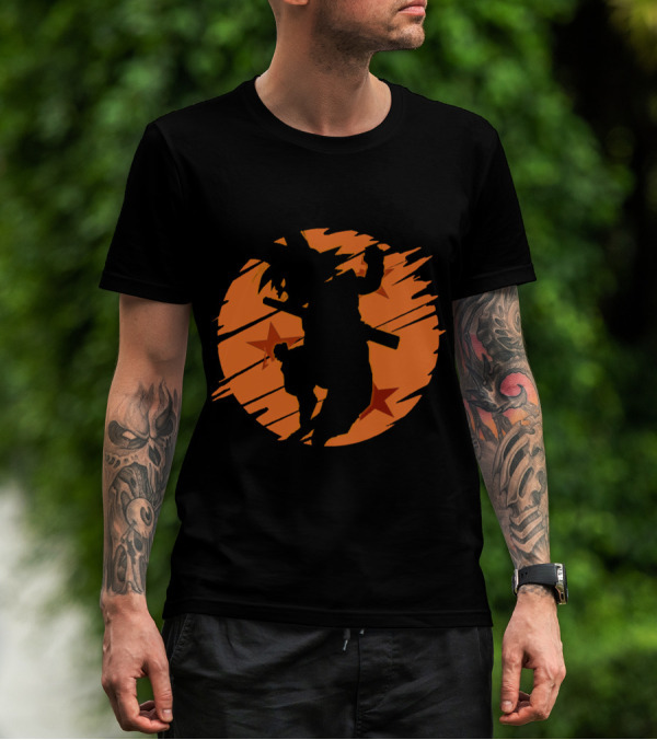Angry Goku Silhouette Dragon Ball Orange Star Background T-Shirt