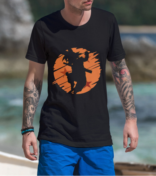Angry Goku Silhouette Dragon Ball Orange Star Background T-Shirt