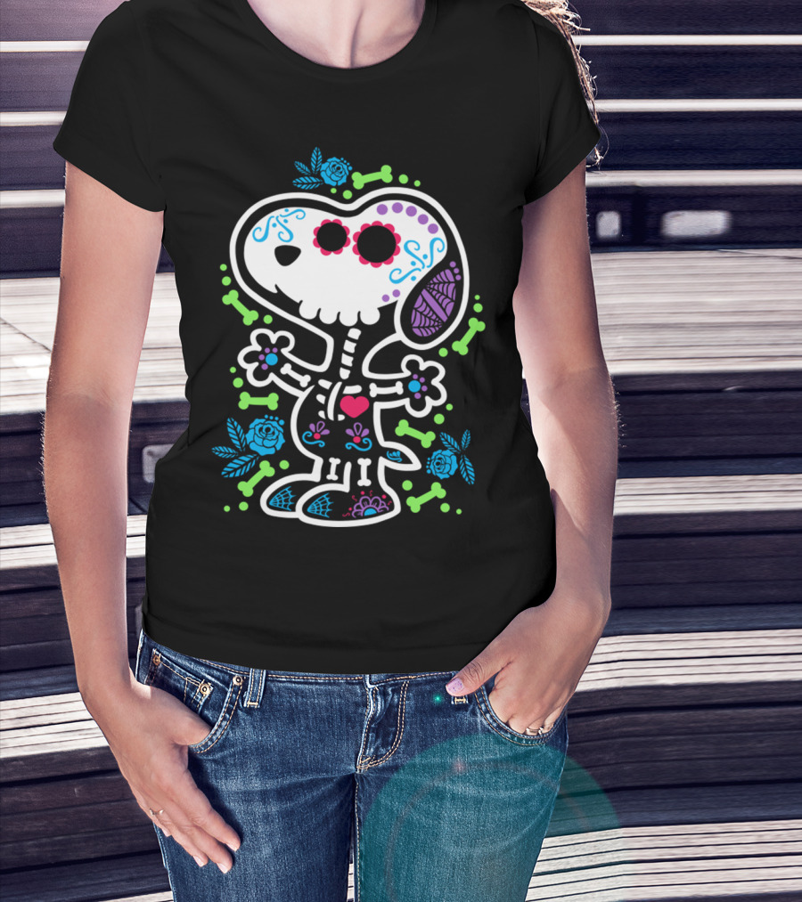 Day Of The Dead Sugar Skull Skeleton Beagle T-Shirt