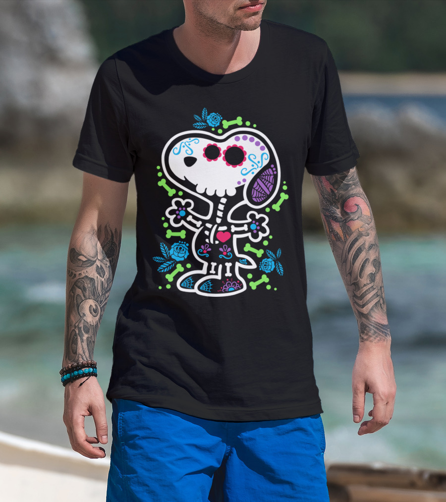 Day Of The Dead Sugar Skull Skeleton Beagle T-Shirt