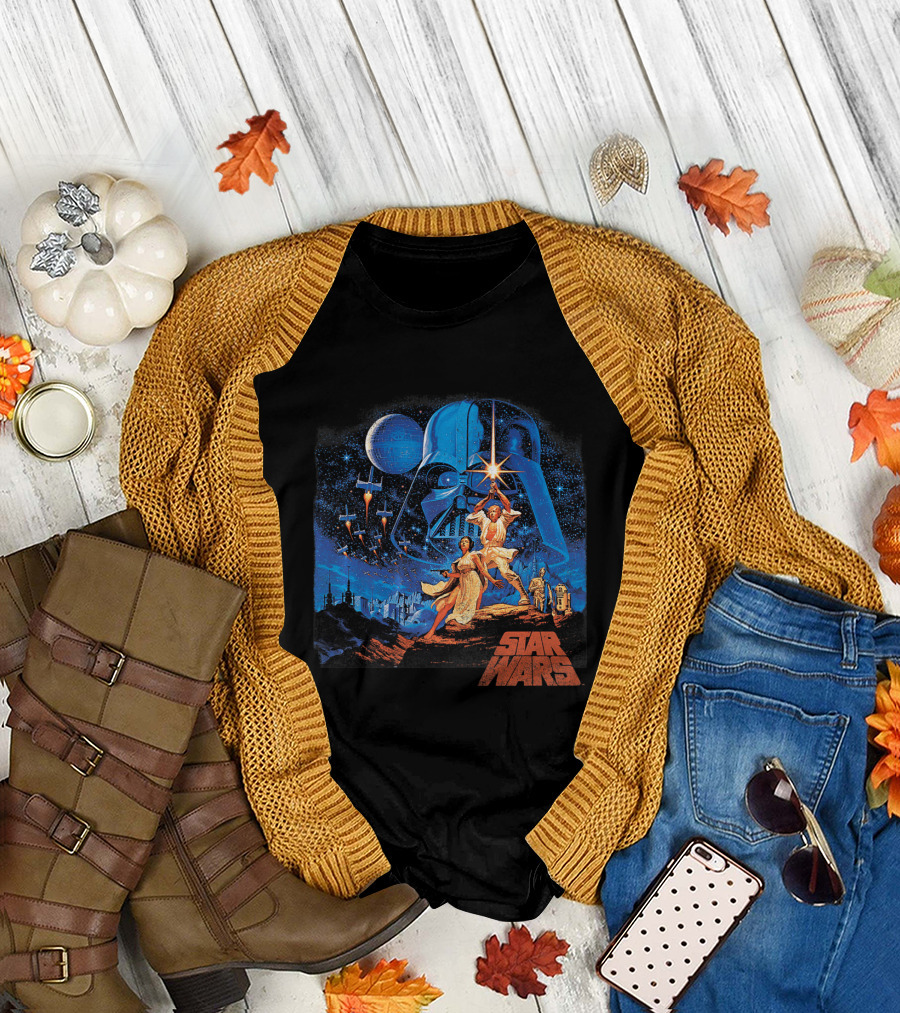 Star Wars Luke Leia Darth Vader X-Wing Tatooine R2D2 C3PO A New Hope T-Shirt