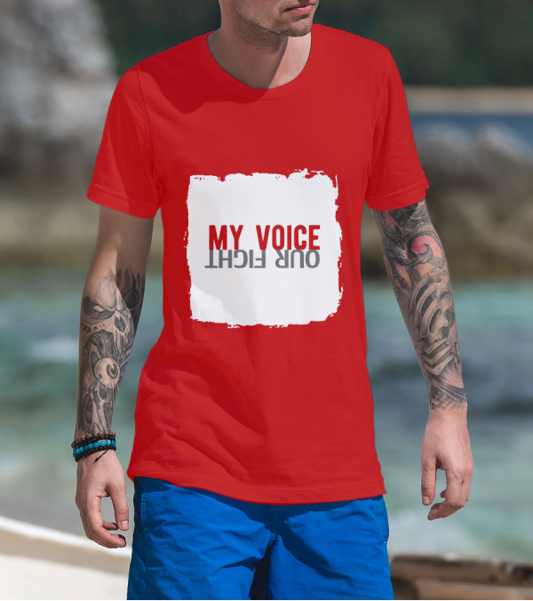 My Voice Our Fight Red And White Distressed Square T-Shirt