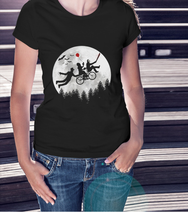Halloween Horror Movies Icons Under Full Moon T-Shirt