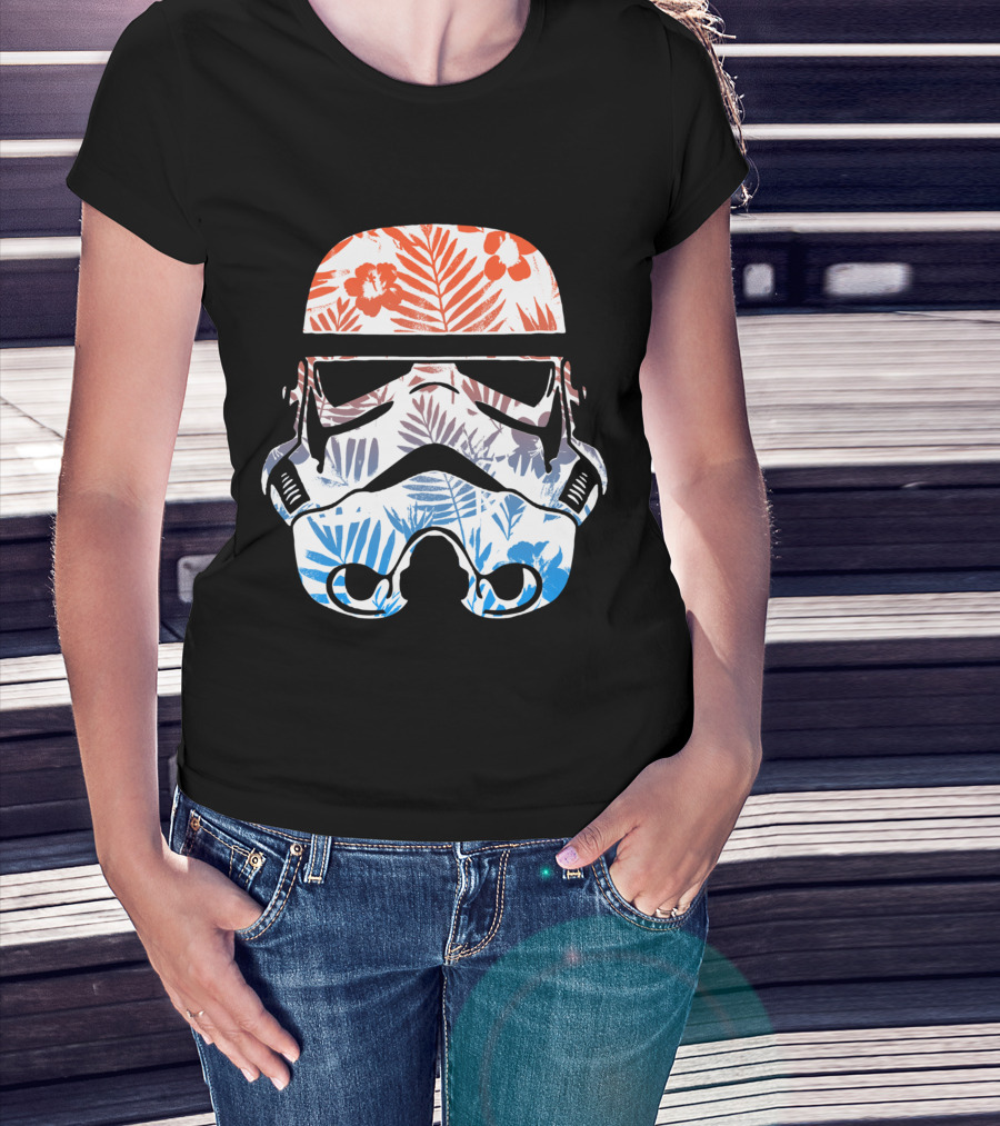 Tropical Trooper Helmet Floral Red And Blue T-Shirt