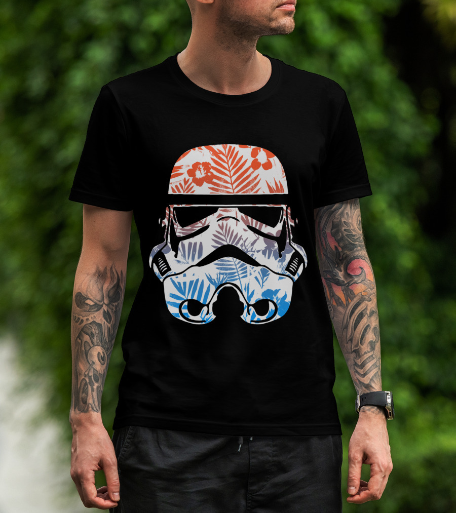 Tropical Trooper Helmet Floral Red And Blue T-Shirt