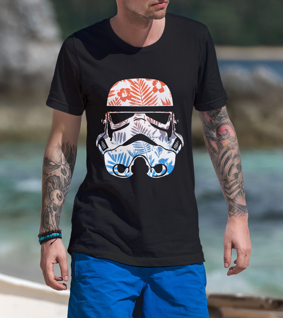 Tropical Trooper Helmet Floral Red And Blue T-Shirt