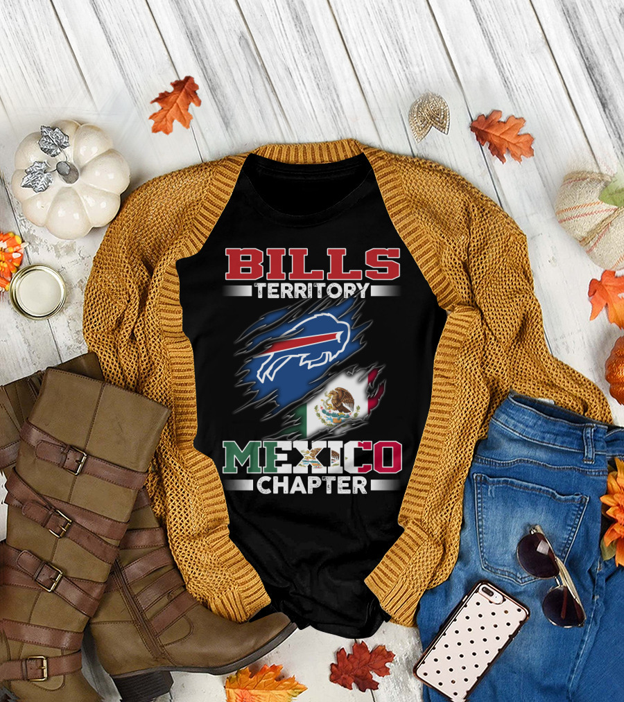 BILLS Territory Mexico Chapter Buffalo Logo Mexican Flag T-Shirt