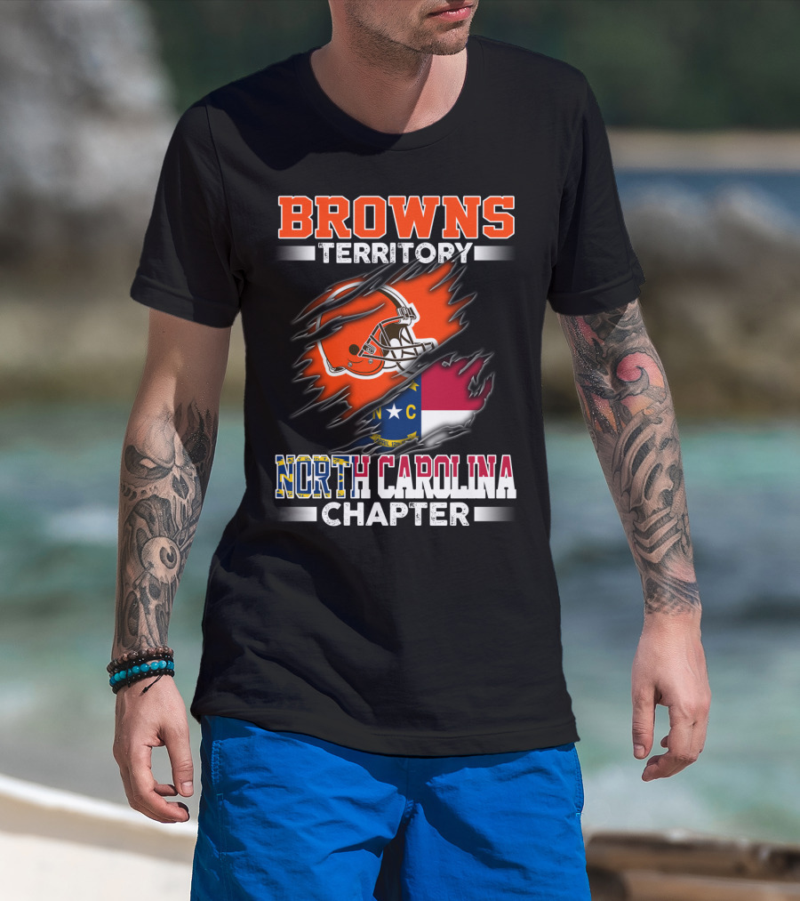 Browns Territory North Carolina Chapter Football Helmet And State Flag T-Shirt