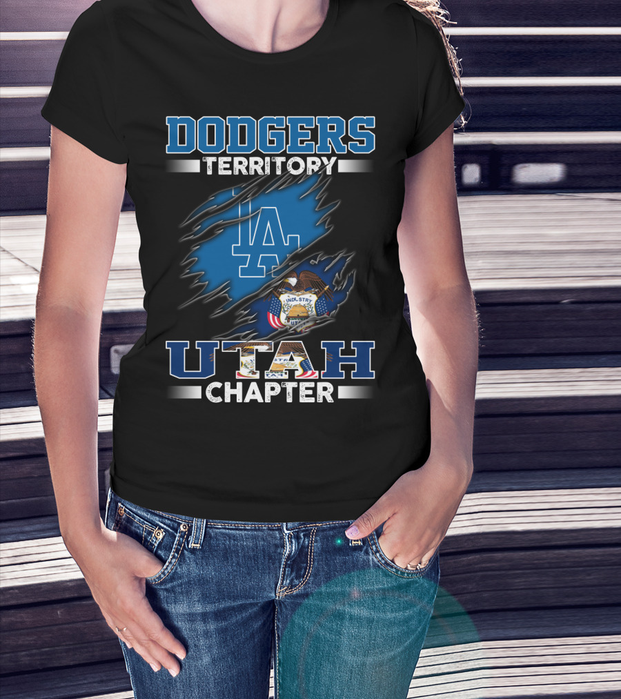 Dodgers Territory Utah Chapter LA Logo Utah State Flag T-Shirt