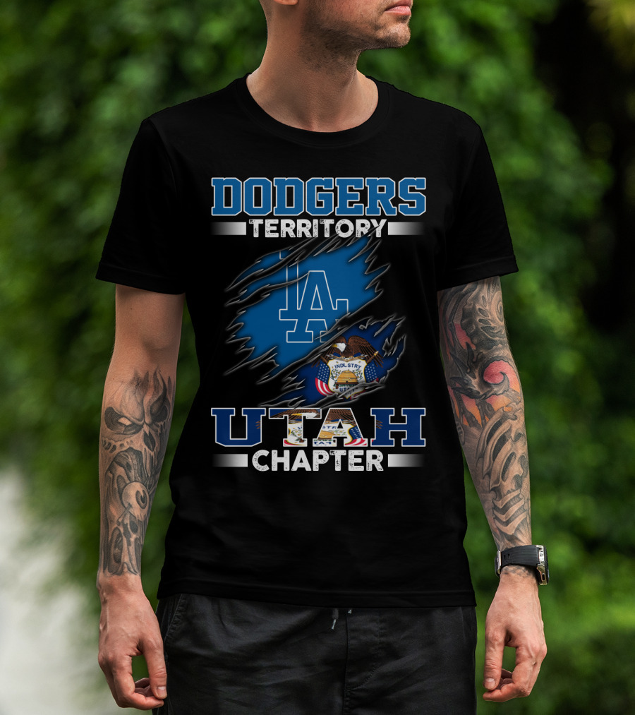 Dodgers Territory Utah Chapter LA Logo Utah State Flag T-Shirt