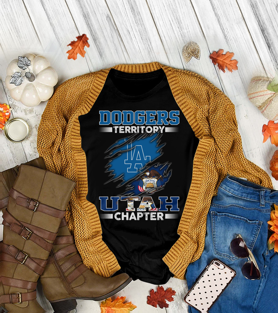 Dodgers Territory Utah Chapter LA Logo Utah State Flag T-Shirt