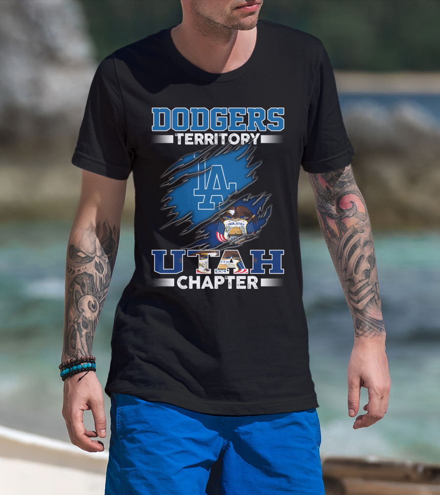 Dodgers Territory Utah Chapter LA Logo Utah State Flag T-Shirt