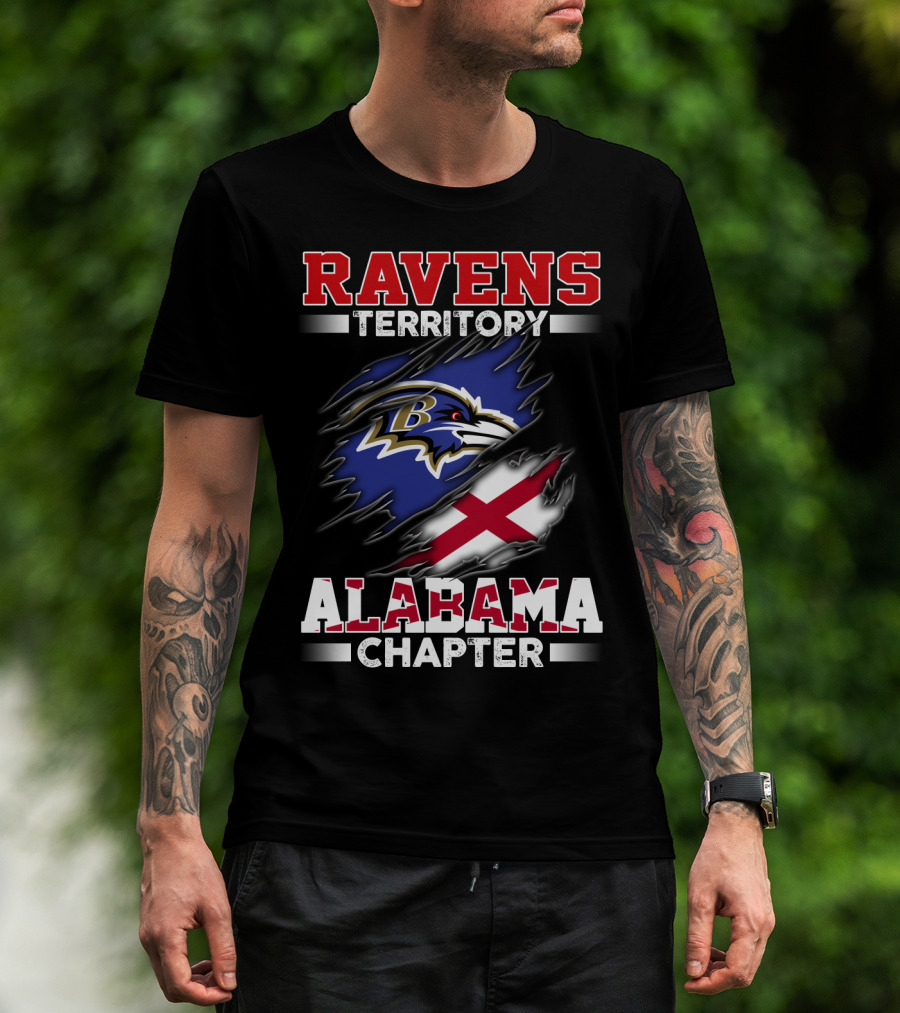 Ravens Territory Alabama Chapter Baltimore Ravens Logo And Alabama Flag T-Shirt