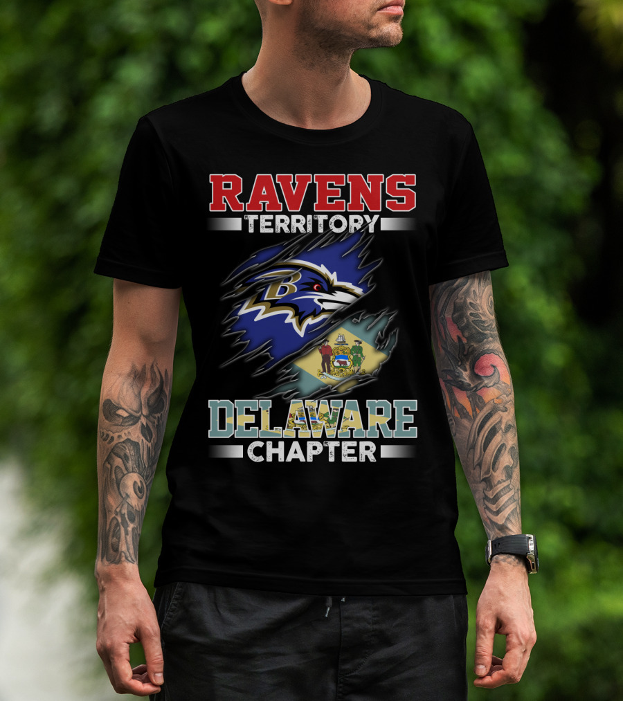 Ravens Territory Delaware Chapter Ravens Logo Delaware Flag T-Shirt