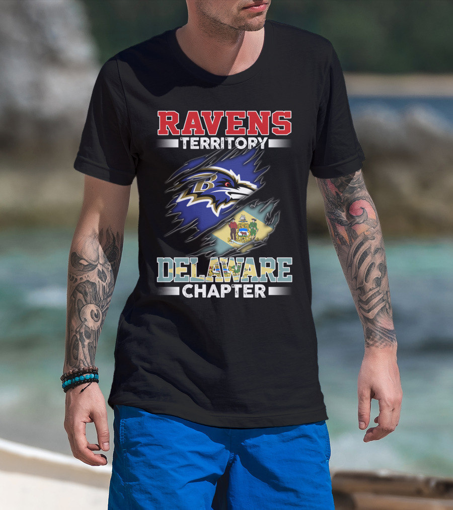 Ravens Territory Delaware Chapter Ravens Logo Delaware Flag T-Shirt