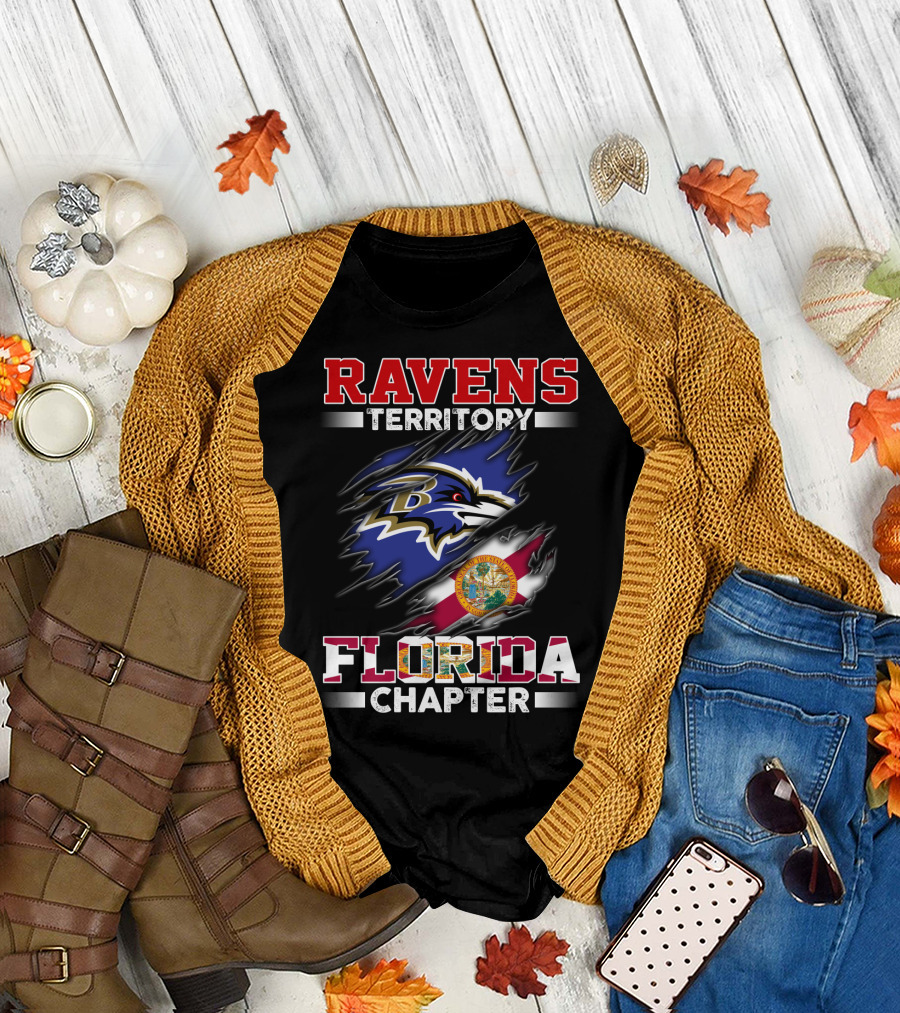 Ravens Territory Florida Chapter Baltimore Ravens Logo With Florida Flag T-Shirt
