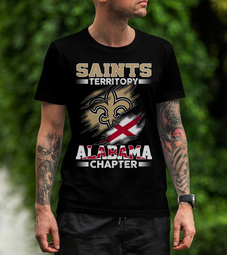Saints Territory Alabama Chapter Fleur-De-Lis Cross Flag T-Shirt