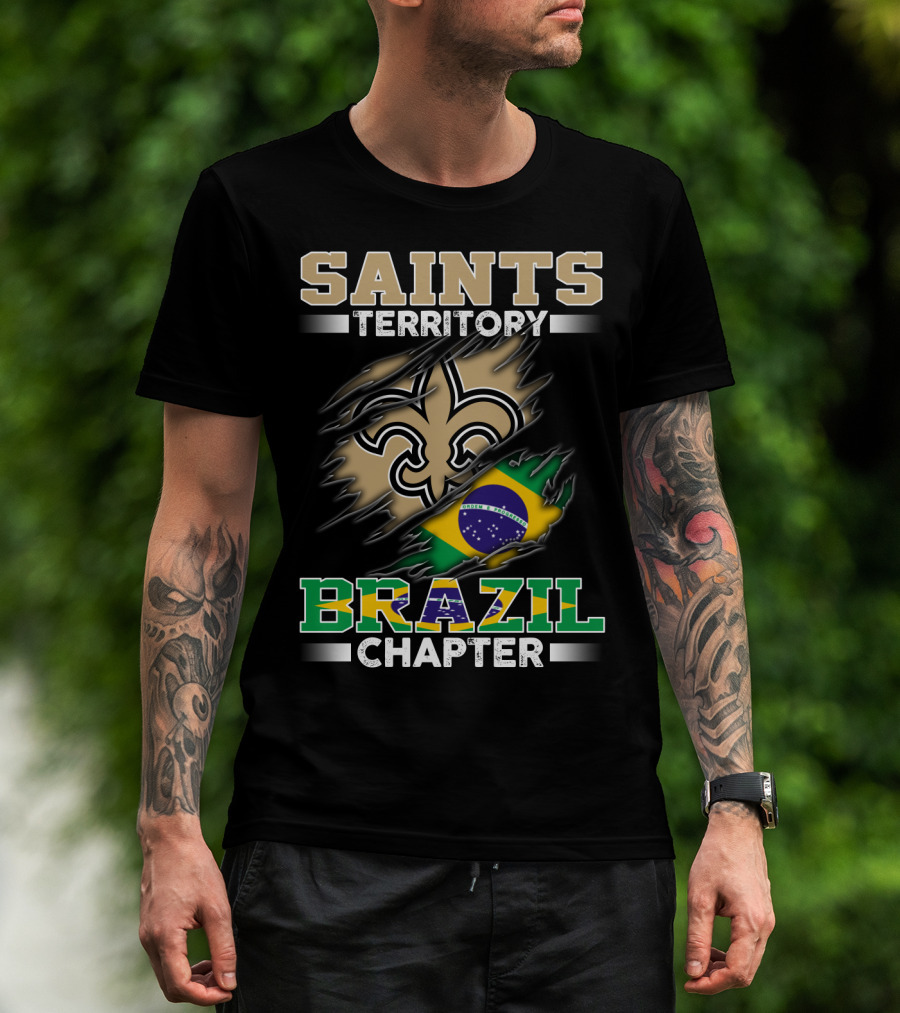 Saints Territory Brazil Chapter Fleur-De-Lis Brazilian Flag T-Shirt