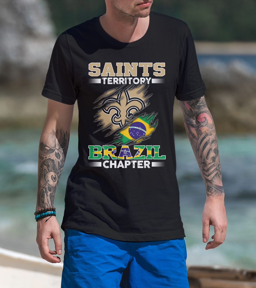 Saints Territory Brazil Chapter Fleur-De-Lis Brazilian Flag T-Shirt