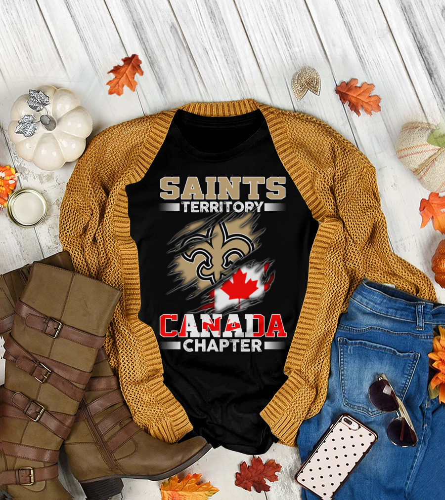 Saints Territory Canada Chapter Fleur-De-Lis And Maple Leaf T-Shirt