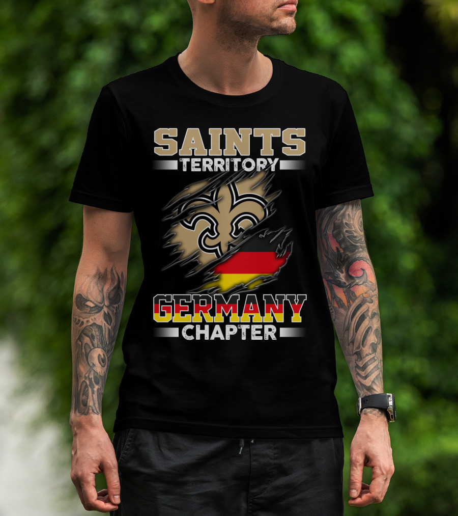 Saints Territory Germany Chapter Fleur-De-Lis German Flag Ripping T-Shirt
