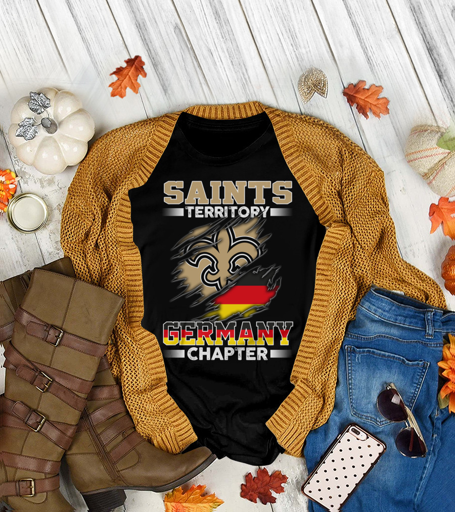 Saints Territory Germany Chapter Fleur-De-Lis German Flag Ripping T-Shirt