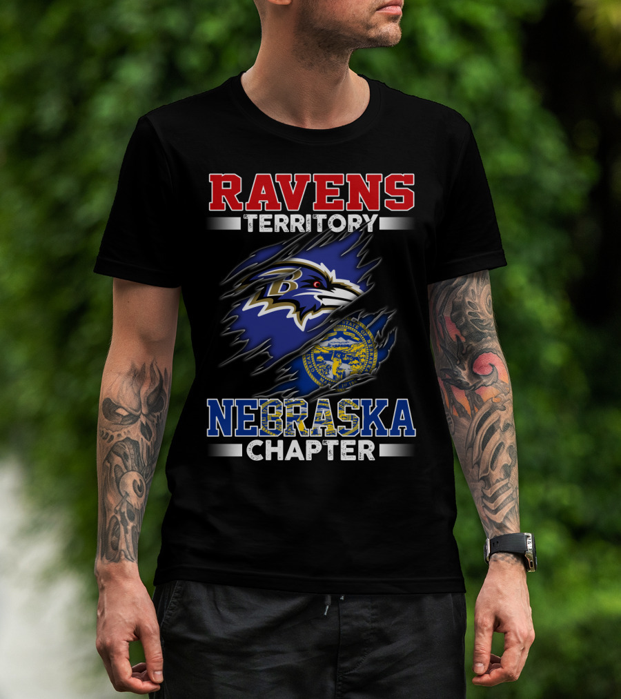 Ravens Territory Nebraska Chapter Torn Flag Style With Baltimore T-Shirt