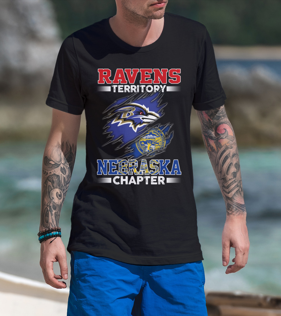 Ravens Territory Nebraska Chapter Torn Flag Style With Baltimore T-Shirt