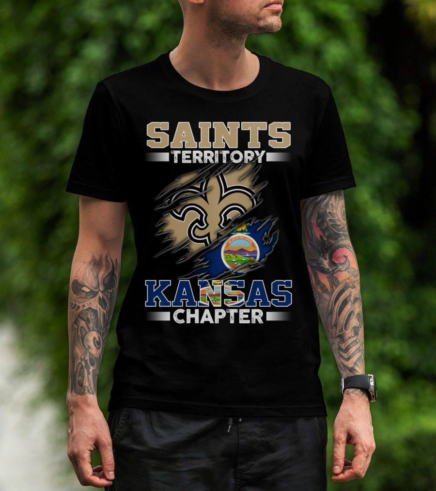 Saints Territory Kansas Chapter Fleur-De-Lis Symbol And Kansas State Seal T-Shirt