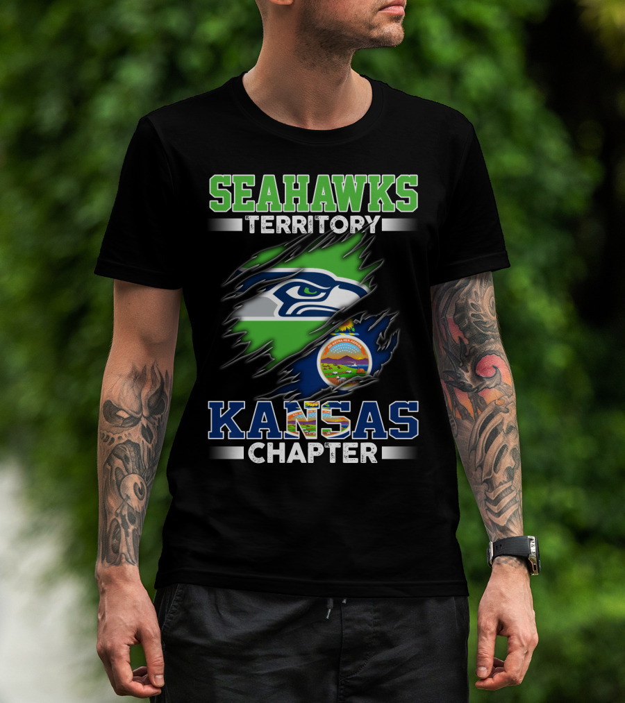 Seahawks Territory Kansas Chapter Flag Logo Fan Group T-Shirt