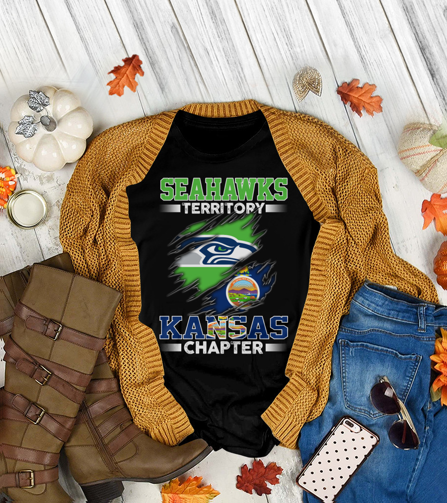 Seahawks Territory Kansas Chapter Flag Logo Fan Group T-Shirt